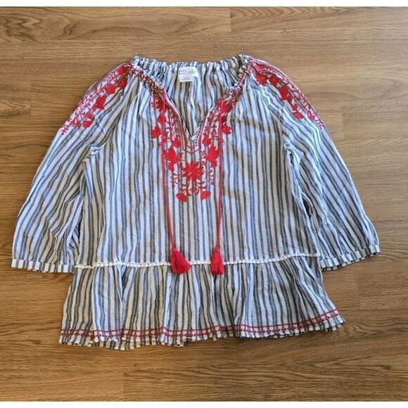 Kate Spade Broome Street Women's M Stripped BOHO Embroidered Oversized Tunic Top - Picture 9 of 9